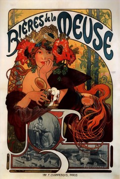  Alphons Lienzo - Bieres de la Meuse 1897 Art Nouveau checo distinto Alphonse Mucha